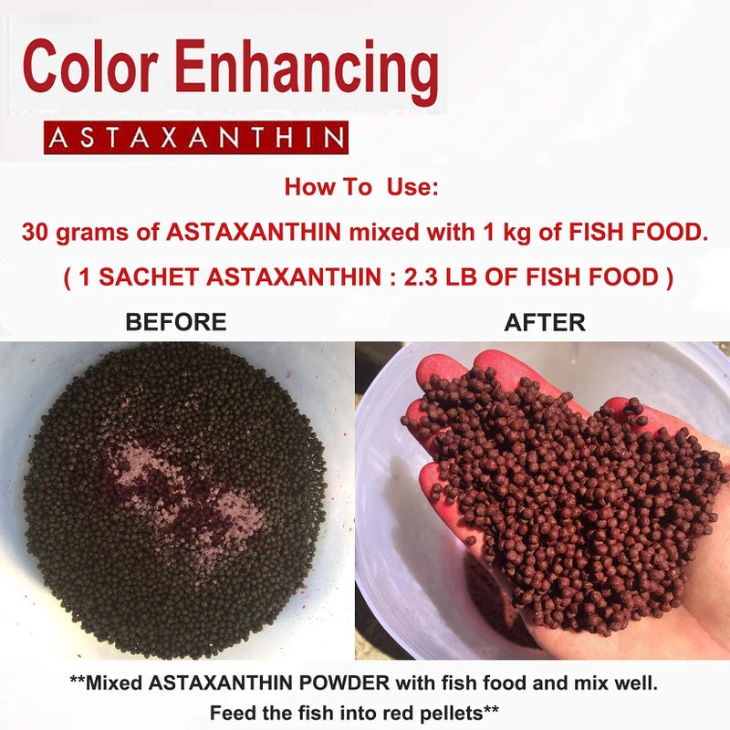 HULX Astaxanthin Red Color Enhancing Powder All Type Fishes Tropical Fish Goldfish KOI Baby Fry Fish Guppy Betta Small Fish Use Mix Fish Food Granular Flake Sinking Floating Pellets 0.06 Lb. (30 g.) - Image 3